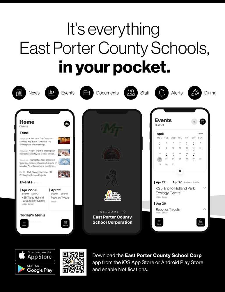screen shots of cell phone with East Porter app